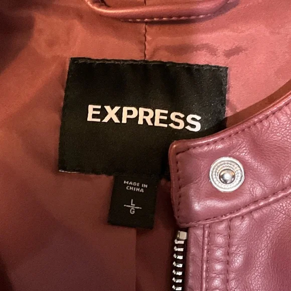 Express Women's Burgundy Faux Leather Jacket - Picture 4 of 7